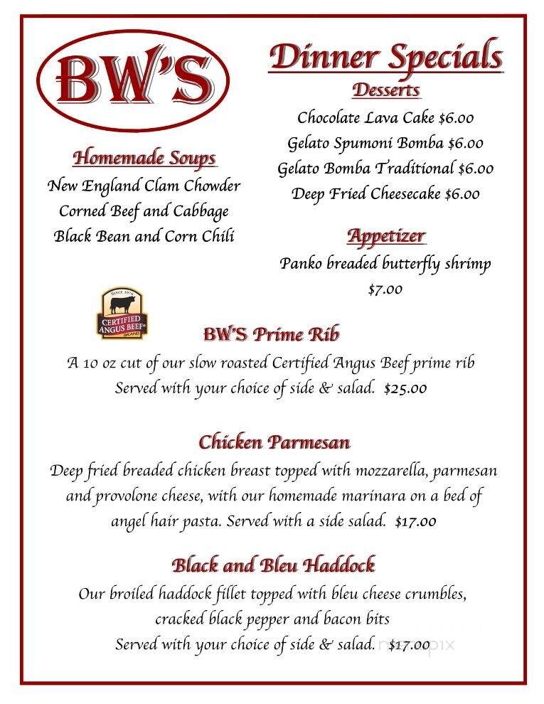 B W's Restaurant - Pavilion, NY menu_pic