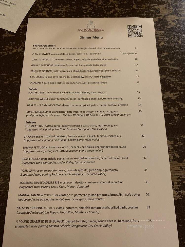 School House Restaurant Tavern - Sanger, CA menu_pic