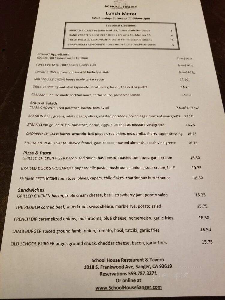 School House Restaurant Tavern - Sanger, CA menu_pic