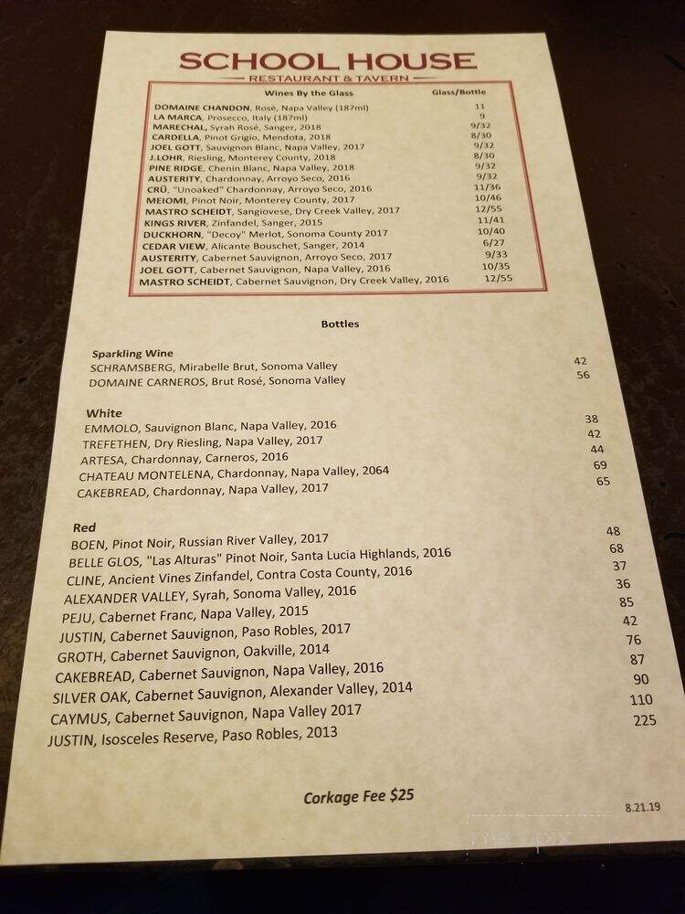 School House Restaurant Tavern - Sanger, CA menu_pic