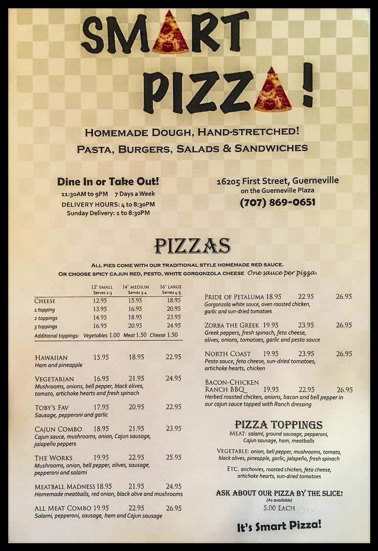 Smart Pizza - Guerneville, CA menu_pic