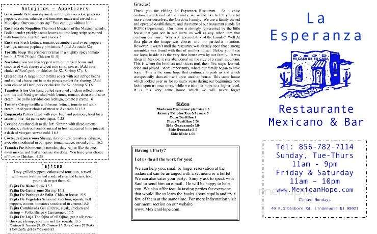 La Esperanza Restaurant - Lindenwold, NJ menu_pic