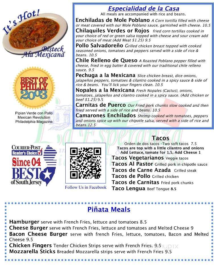La Esperanza Restaurant - Lindenwold, NJ menu_pic