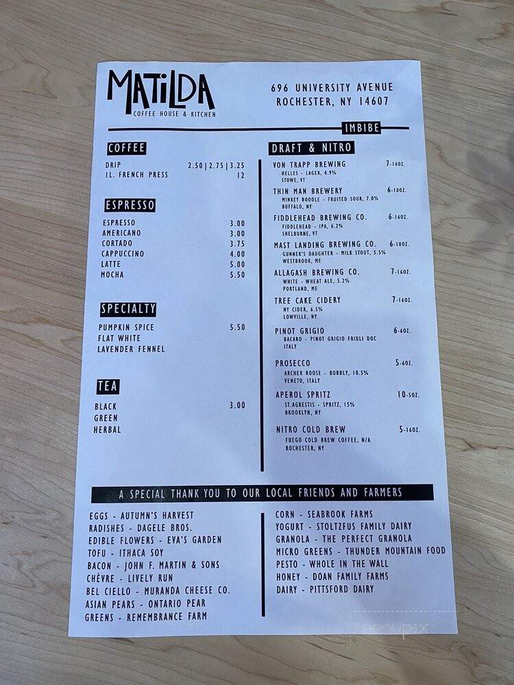 Matilda Coffee House & Kitchen - Rochester, NY menu_pic