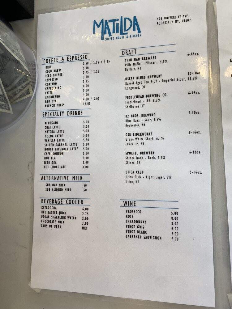 Matilda Coffee House & Kitchen - Rochester, NY menu_pic