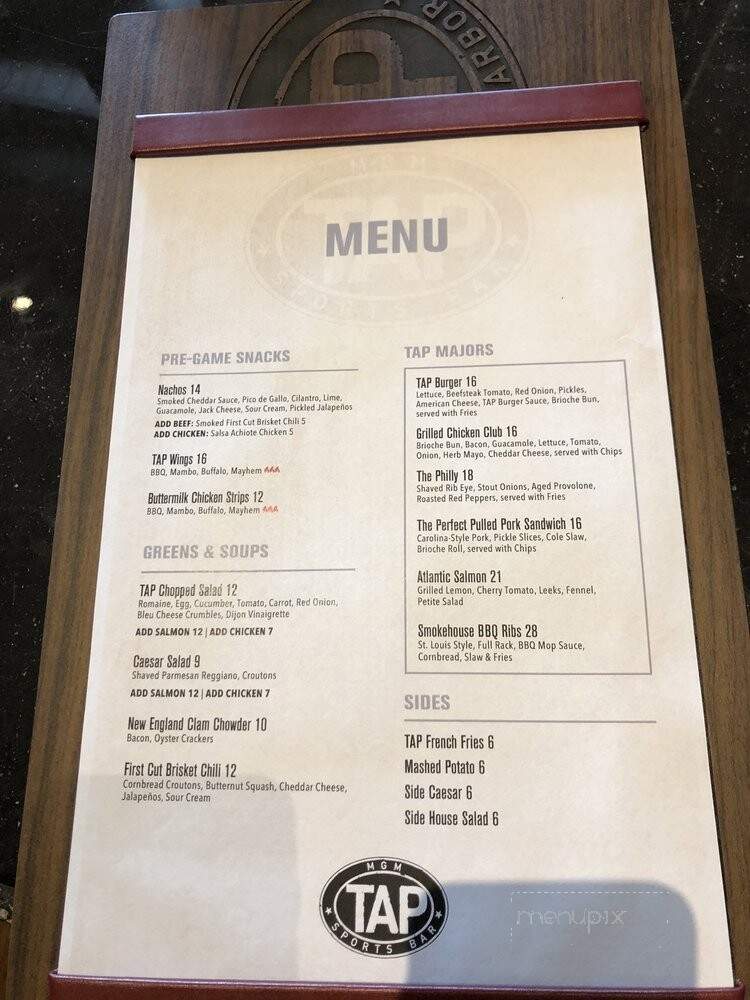 TAP Sports Bar - National Harbor, MD menu_pic