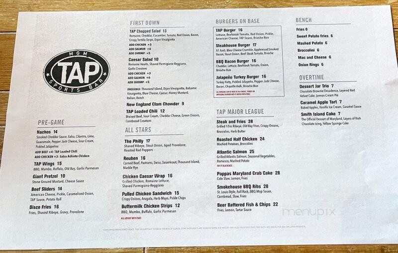 TAP Sports Bar - National Harbor, MD menu_pic