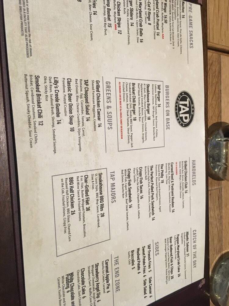 TAP Sports Bar - National Harbor, MD menu_pic