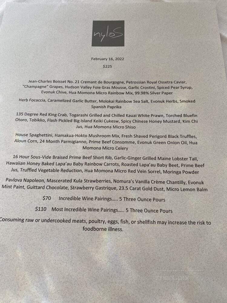 Nylos - Paia, HI menu_pic