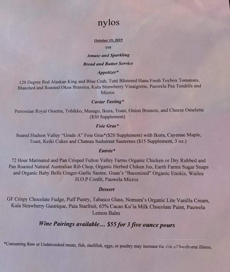 Nylos - Paia, HI menu_pic