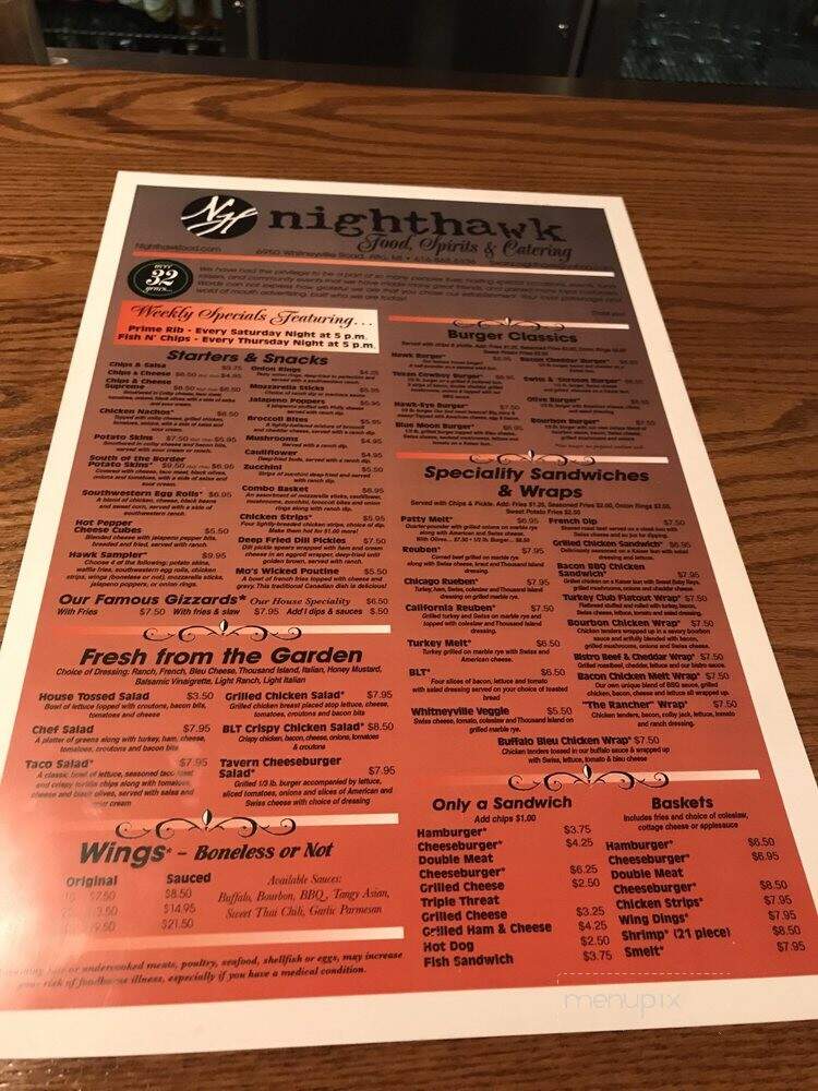 Nighthawk Food & Spirits - Alto, MI menu_pic