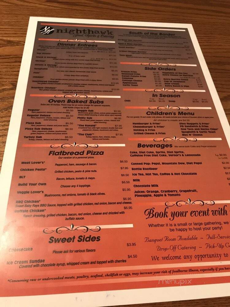 Nighthawk Food & Spirits - Alto, MI menu_pic