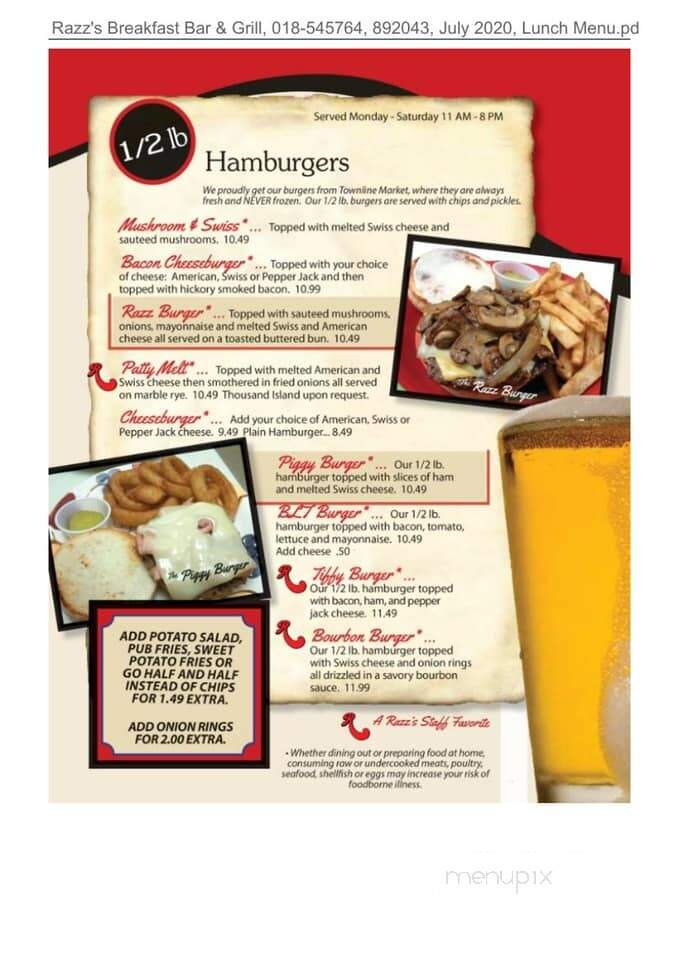 Razz's Breakfast Bar & Grill - Schofield, WI menu_pic