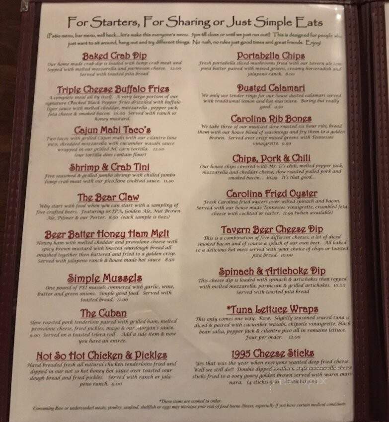 Morgan's Tavern & Grill - New Bern, NC menu_pic