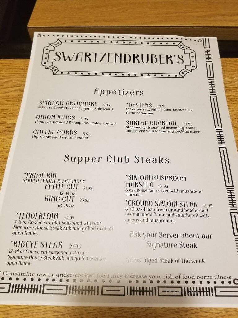 Schwartzendrubers Supper Club - Antigo, WI menu_pic