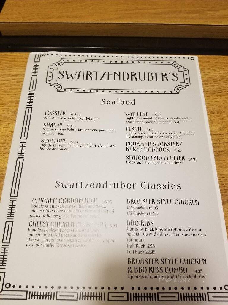 Schwartzendrubers Supper Club - Antigo, WI menu_pic