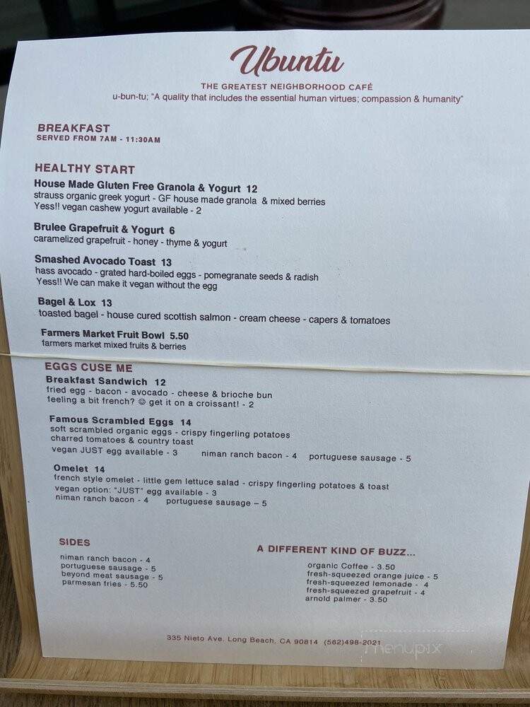 Ubuntu Cafe - Long Beach, CA menu_pic