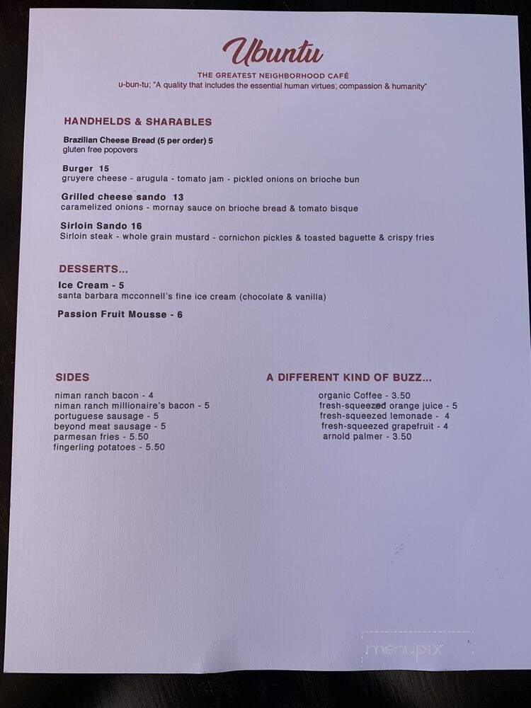 Ubuntu Cafe - Long Beach, CA menu_pic