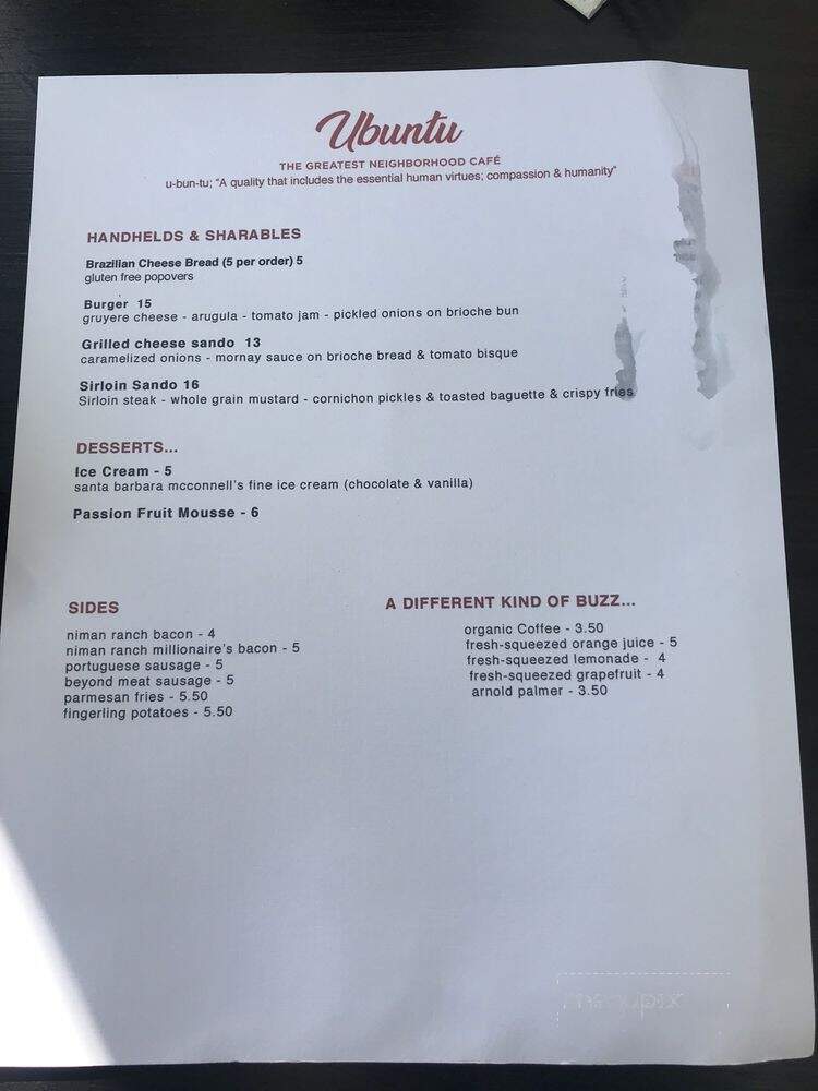 Ubuntu Cafe - Long Beach, CA menu_pic