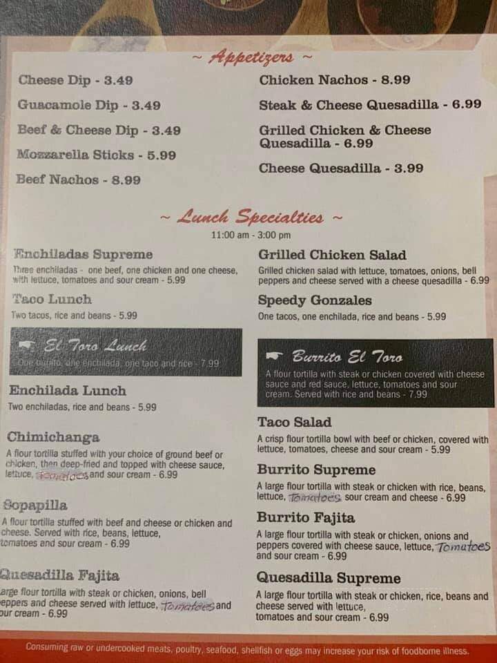 El Toro Mexican Restaurant - Cranberry, PA menu_pic