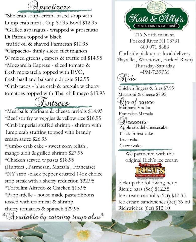 Kate & Ally's Restaurant & Catering - Forked River, NJ menu_pic