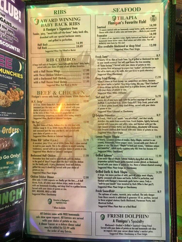 Flanigan's menu discount