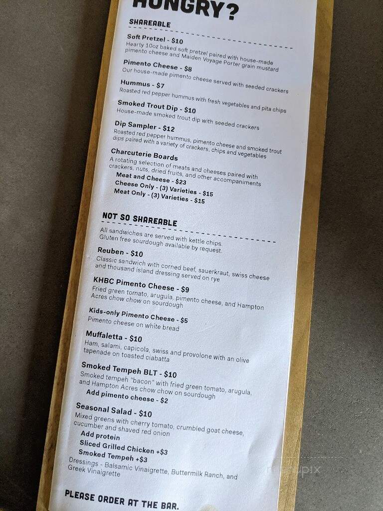Kite Hill Brewing - Clemson, SC menu_pic