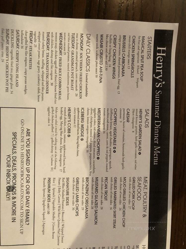 Henry's - Delray Beach, FL menu_pic