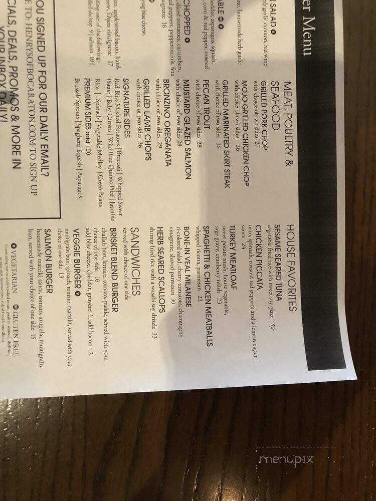 Henry's - Delray Beach, FL menu_pic