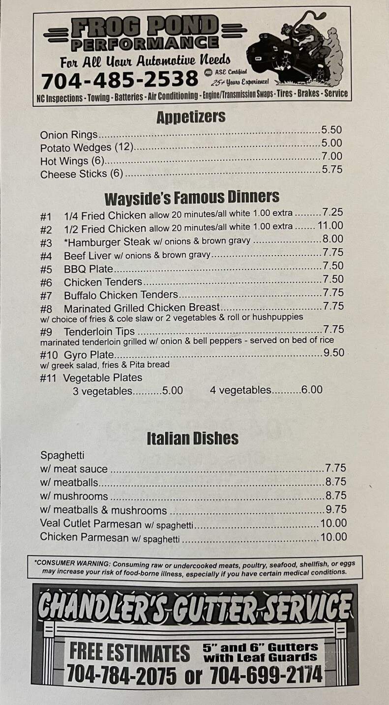 Wayside Family Restaurant of Stanfield - Stanfield, NC menu_pic