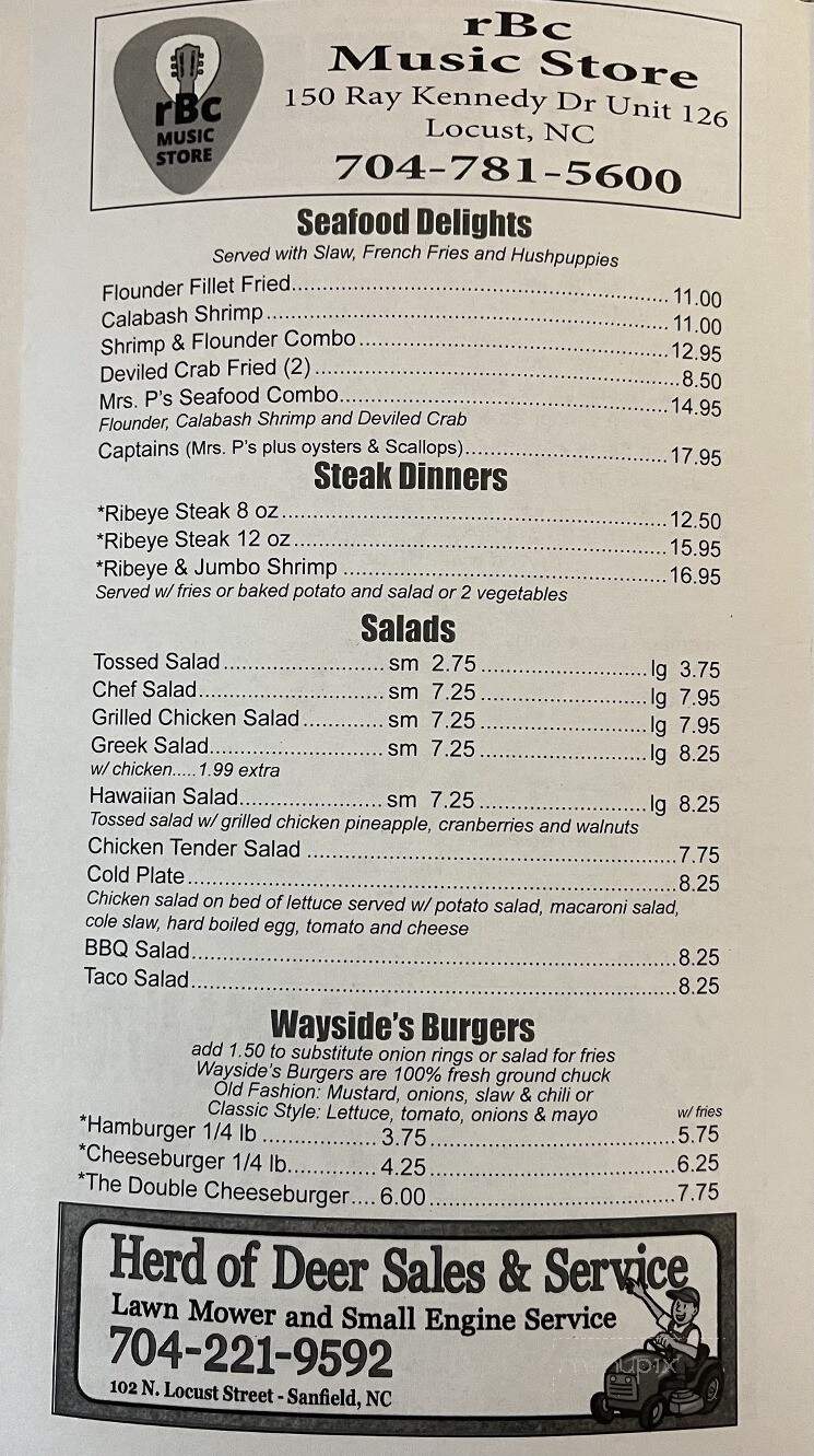 Wayside Family Restaurant of Stanfield - Stanfield, NC menu_pic