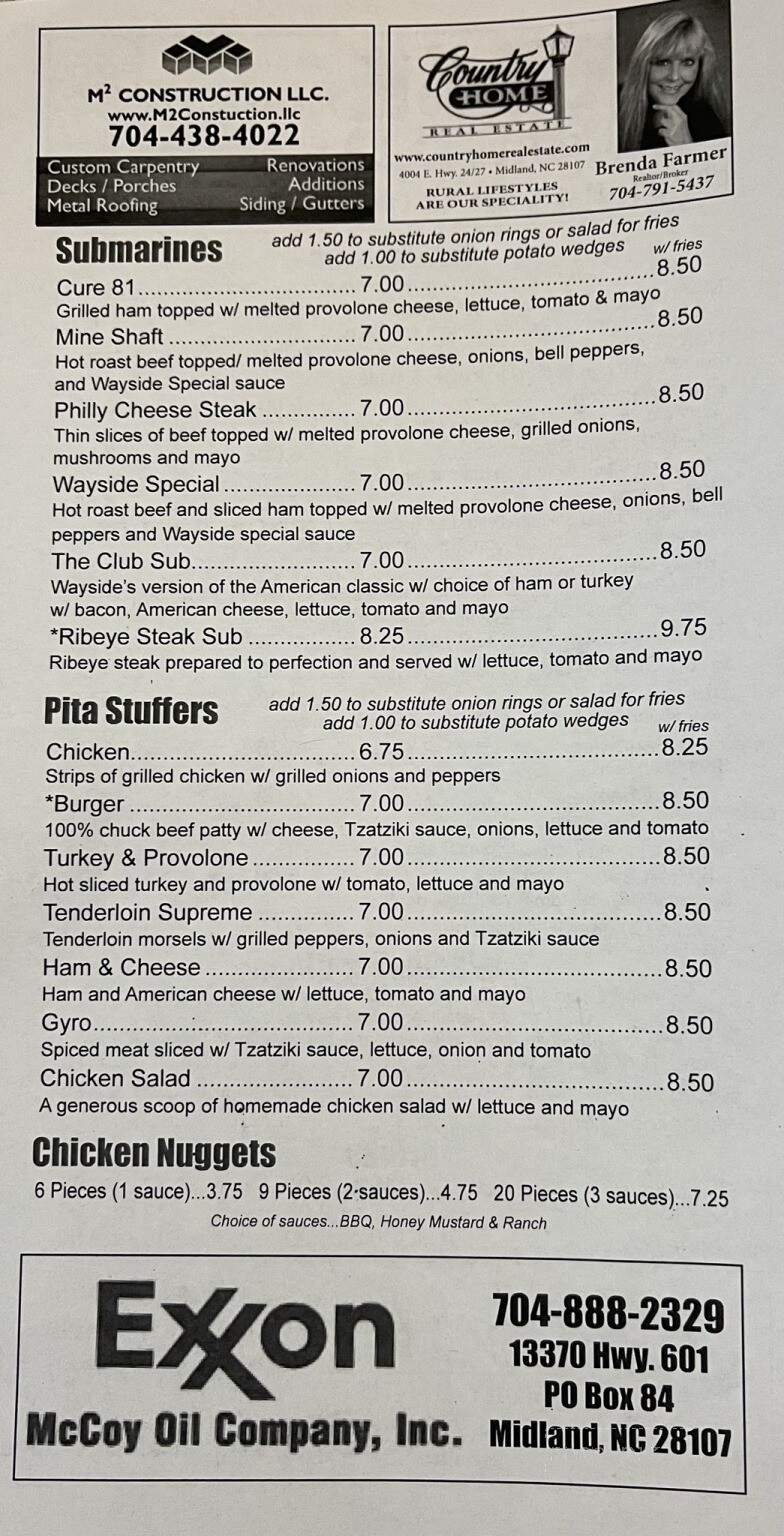 Wayside Family Restaurant of Stanfield - Stanfield, NC menu_pic
