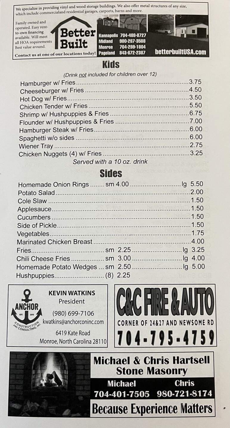 Wayside Family Restaurant of Stanfield - Stanfield, NC menu_pic