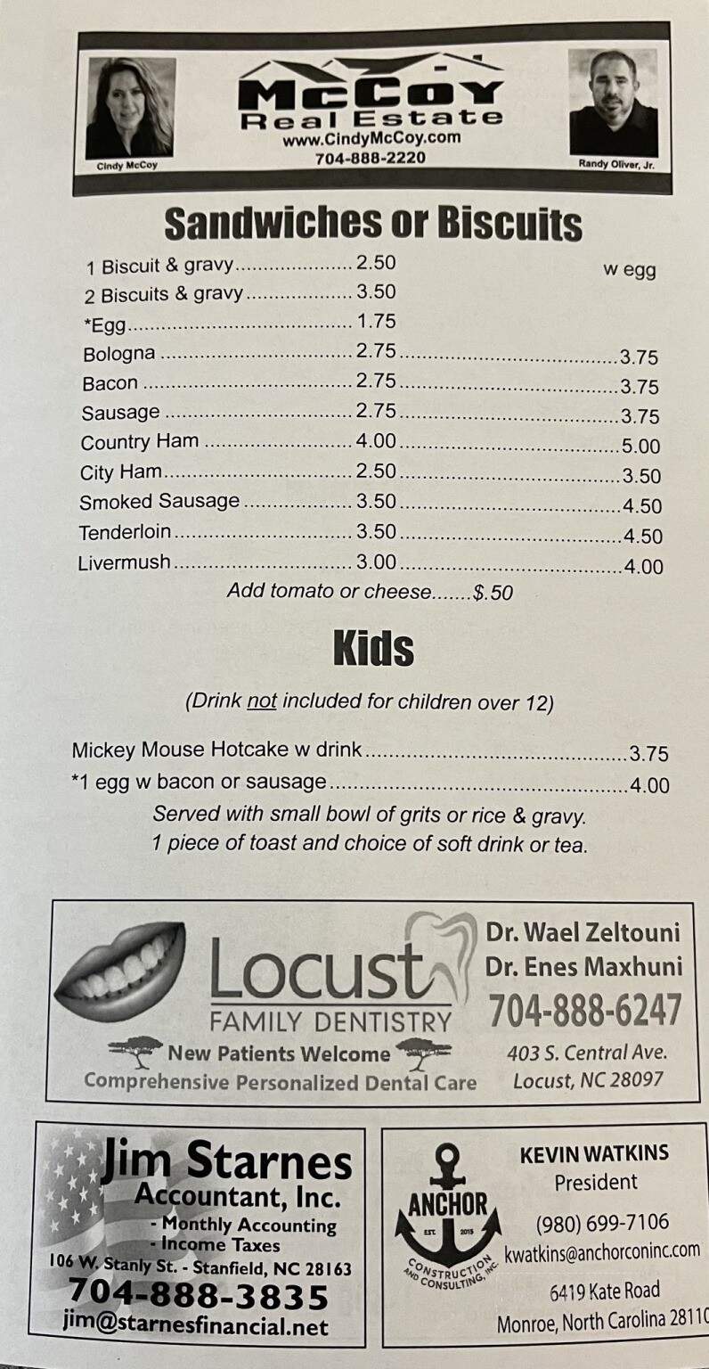 Wayside Family Restaurant of Stanfield - Stanfield, NC menu_pic