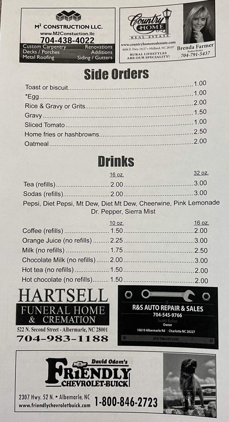 Wayside Family Restaurant of Stanfield - Stanfield, NC menu_pic