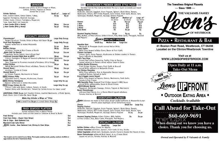 Leon's Pizza & Restaurant - Westbrook, CT menu_pic