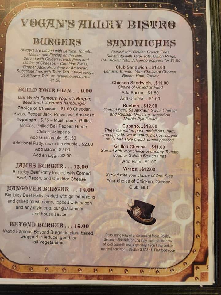Vogan's Alley Bar - Tombstone, AZ menu_pic