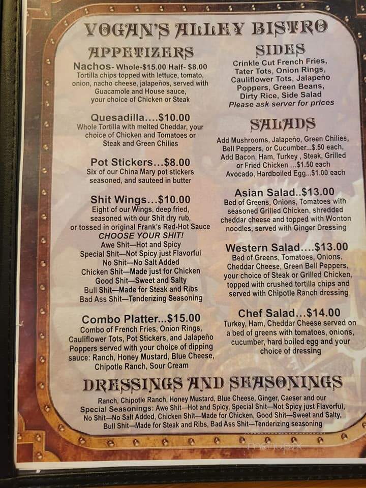 Vogan's Alley Bar - Tombstone, AZ menu_pic