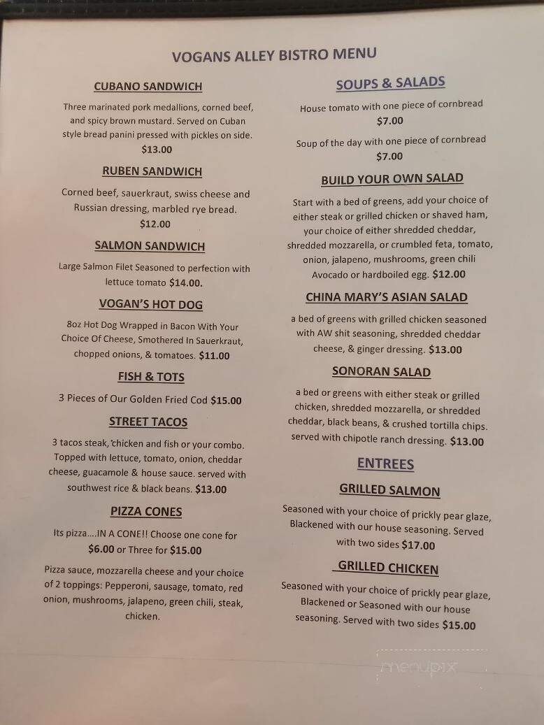 Vogan's Alley Bar - Tombstone, AZ menu_pic