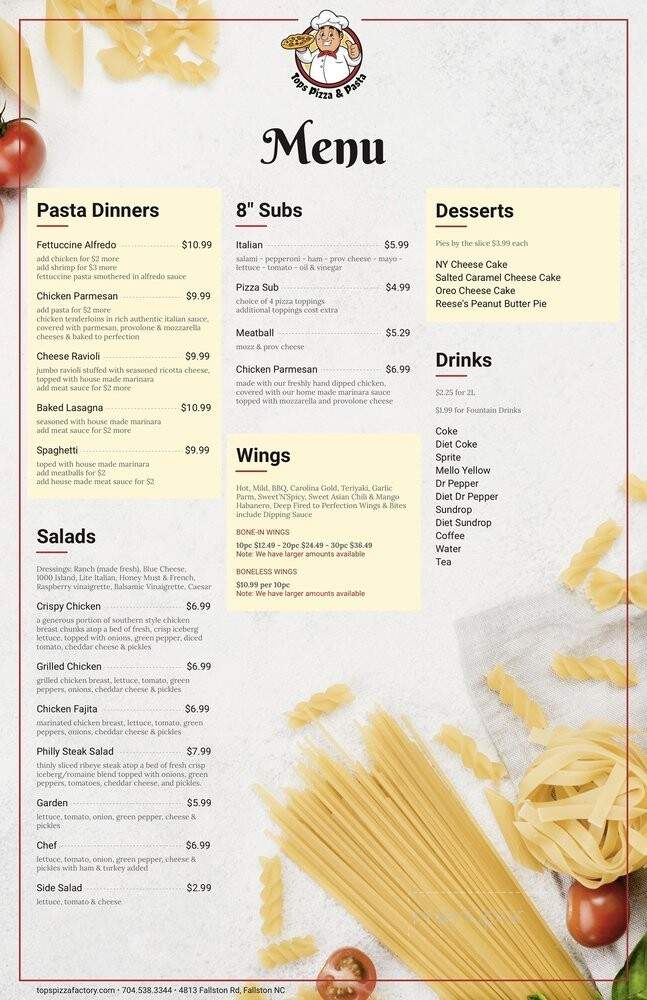 Tops Pizza Factory - Lawndale, NC menu_pic