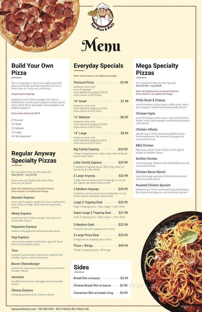 Tops Pizza Factory - Lawndale, NC menu_pic