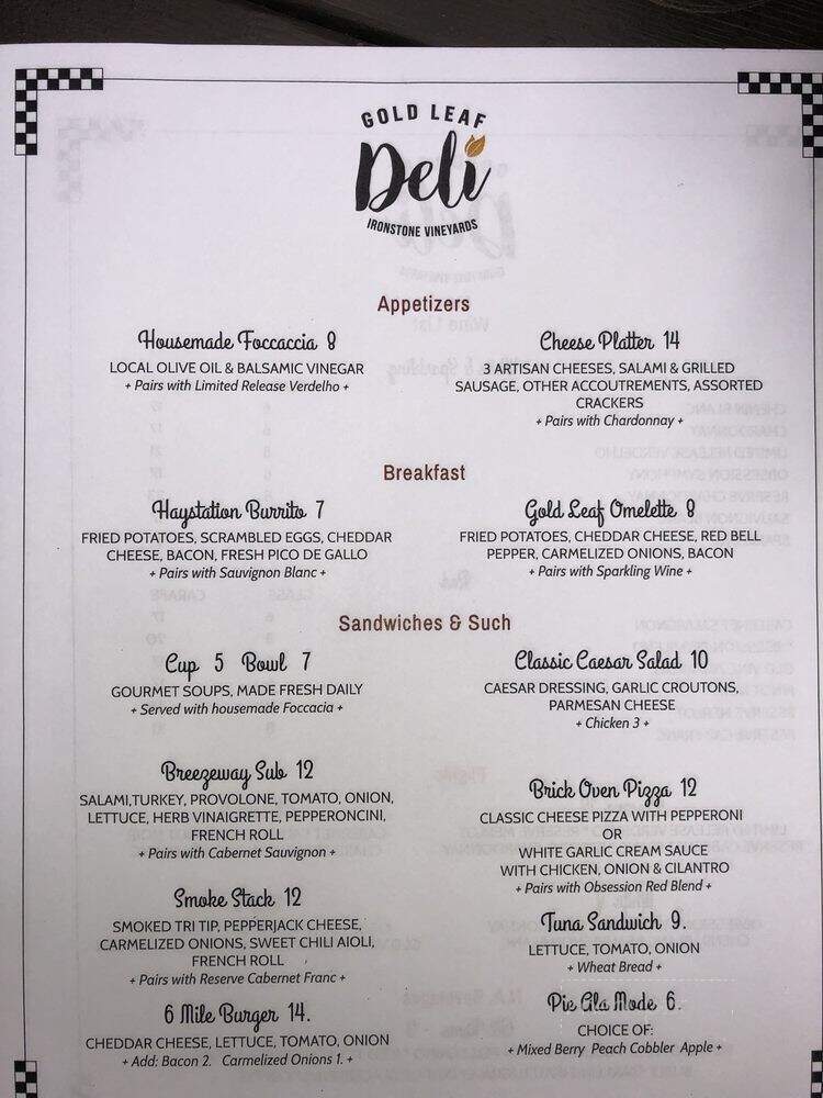 Ironstone Vineyards - Murphys, CA menu_pic