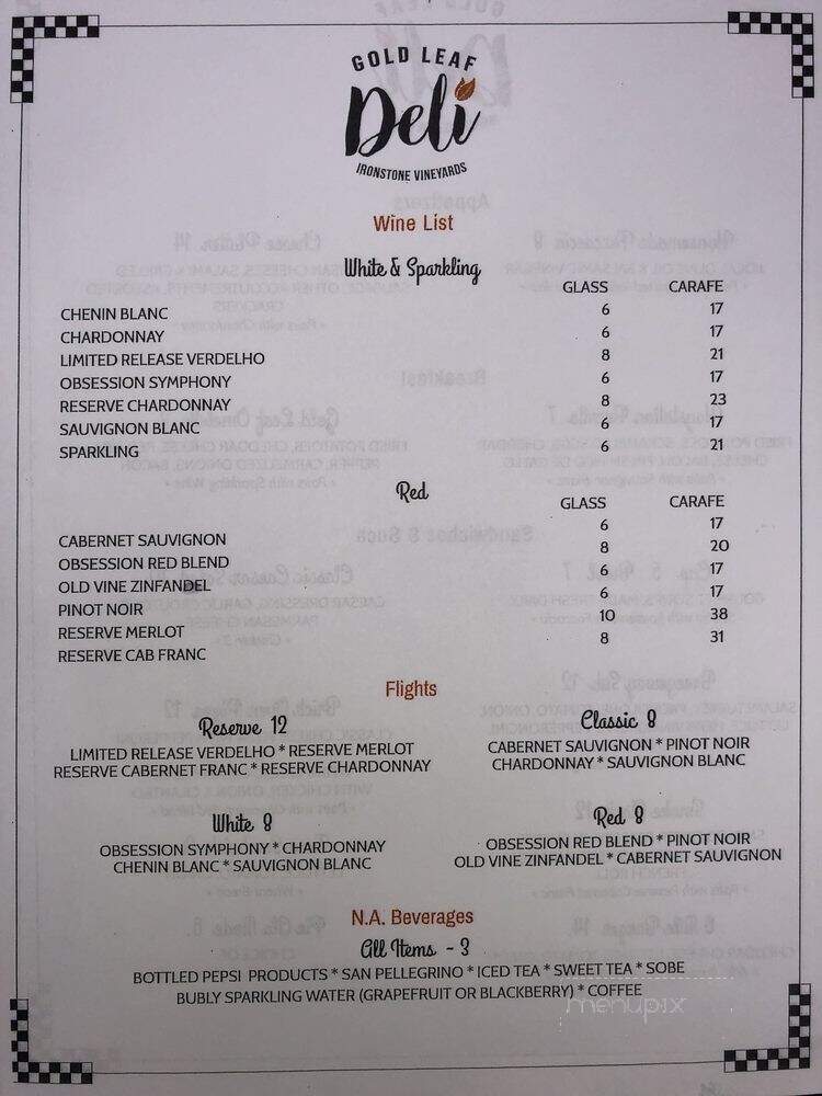 Ironstone Vineyards - Murphys, CA menu_pic