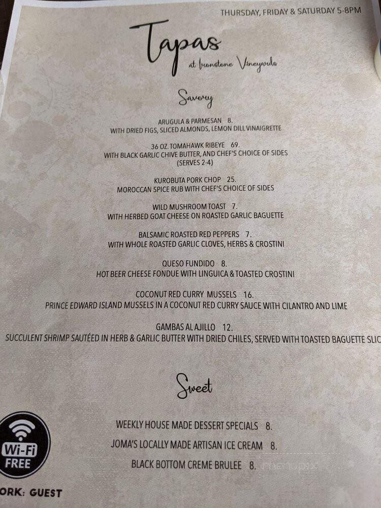 Ironstone Vineyards - Murphys, CA menu_pic