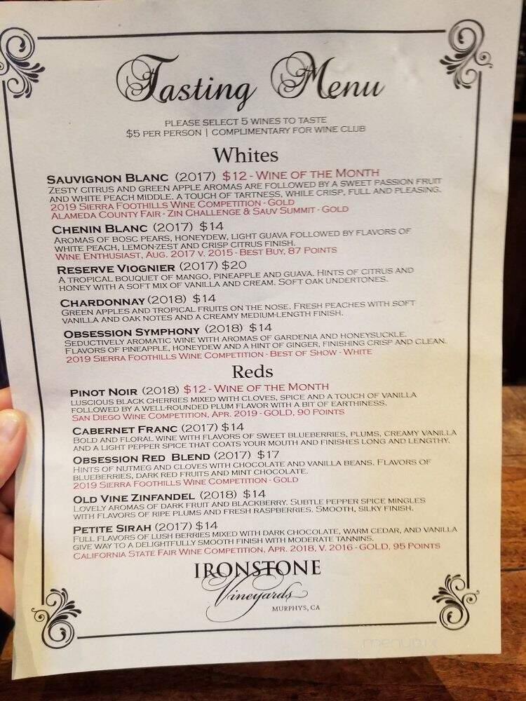 Ironstone Vineyards - Murphys, CA menu_pic
