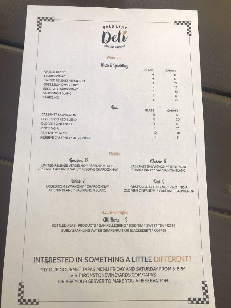 Ironstone Vineyards - Murphys, CA menu_pic