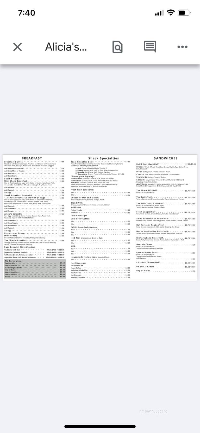 Alicia's Sugar Shack - Twain Harte, CA menu_pic