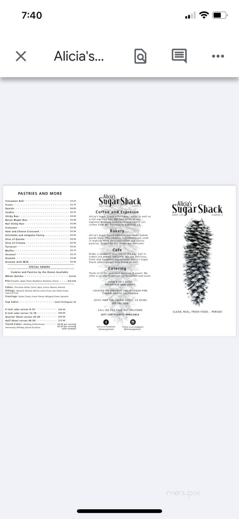 Alicia's Sugar Shack - Twain Harte, CA menu_pic