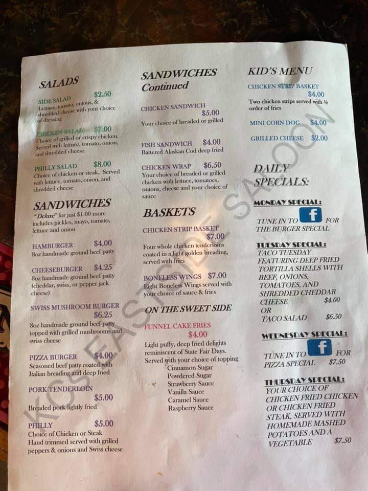 Kc's Eastside Saloon - Ashland, NE menu_pic