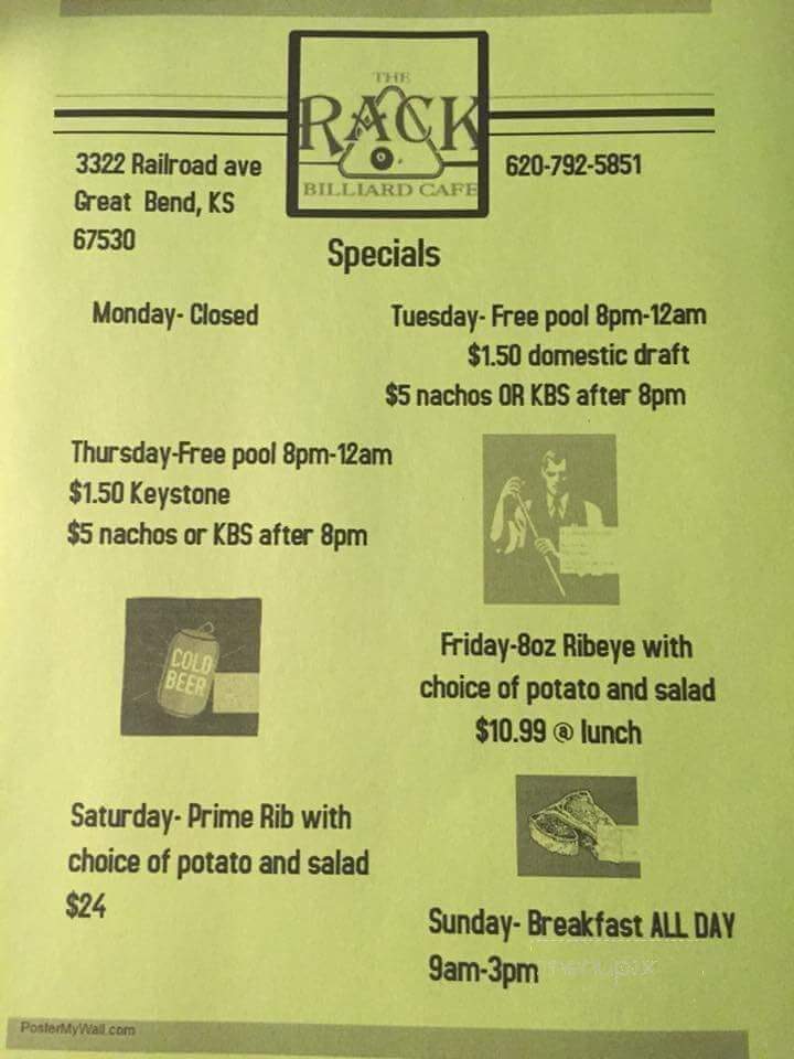 Rack Billiard Cafe - Great Bend, KS menu_pic